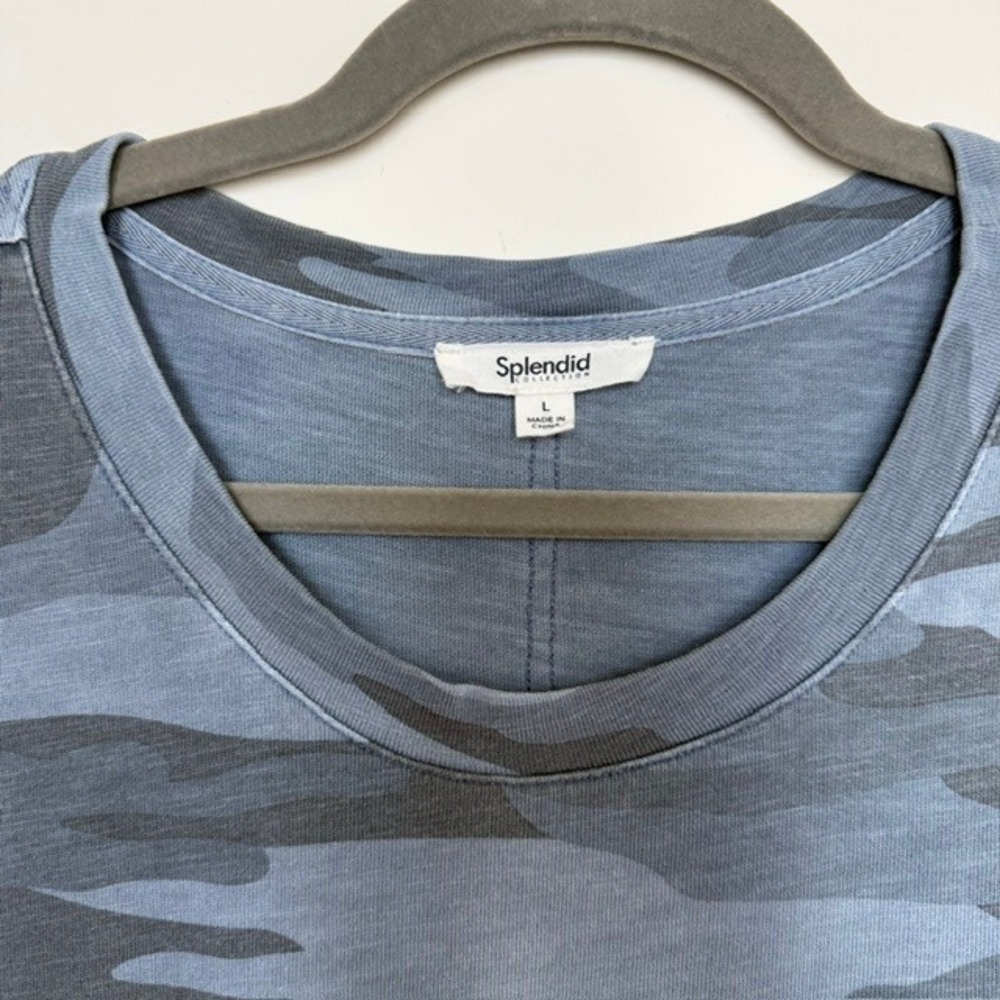 Splendid Blue Camo T-Shirt Dress with Pockets Size Large | $150 Retail - Picture 3 of 9